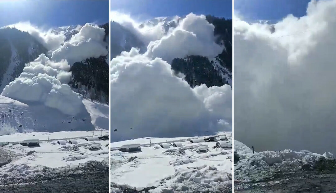 ¡IMPRESIONANTE! Queda grabada una gran avalancha en unas montañas de la India (VIDEO)