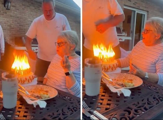 ¡Y SOPLÓ! Le ponen 80 velas a la torta de una abuela y ni la familia pudo apagarlas (VIDEO)